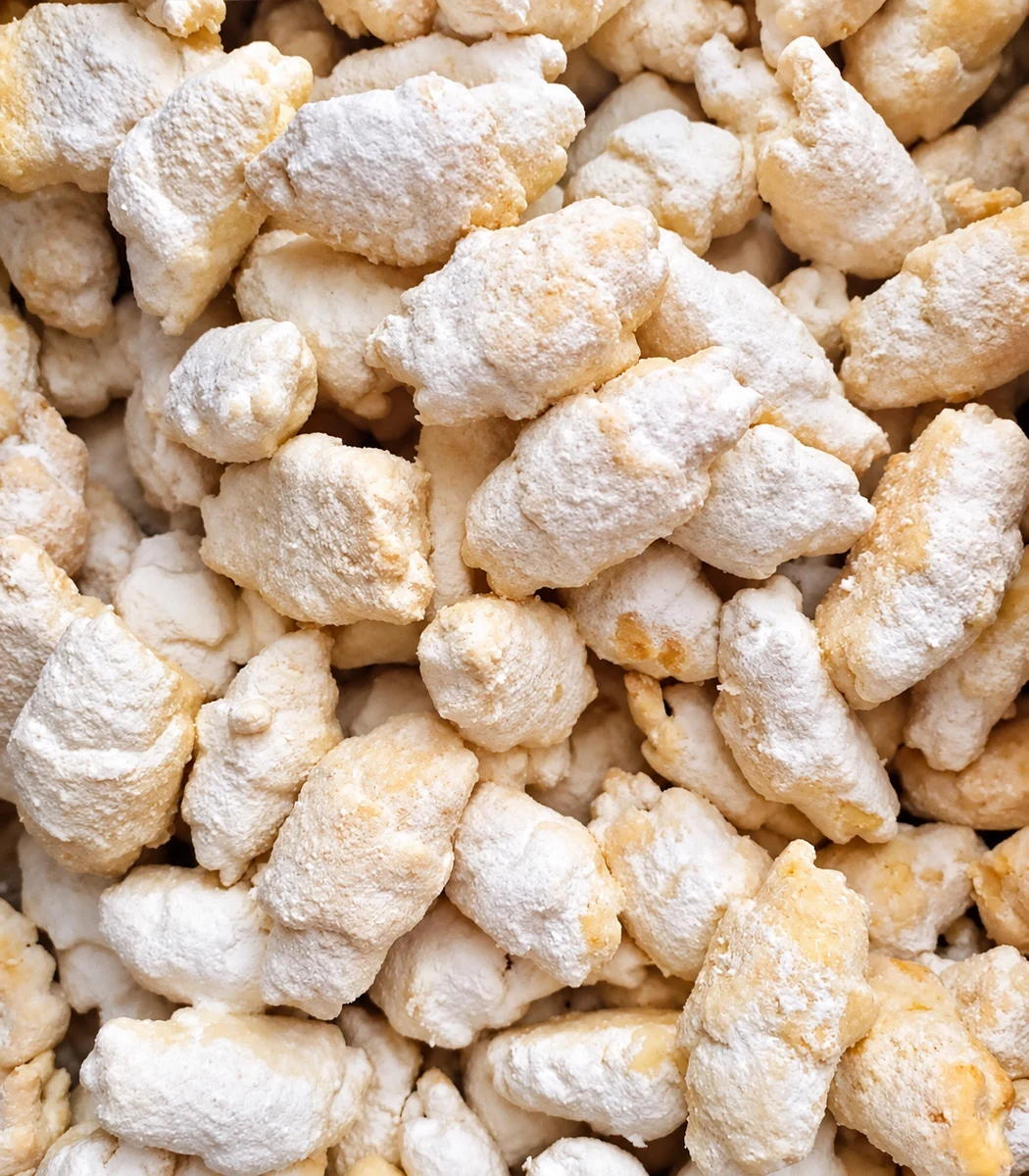 Close-up of powdered-sugar crescent pastries